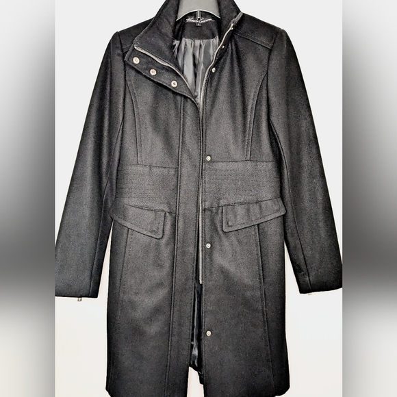 Stunning Kenneth Cole NY Black Stand Collar Wool Blend Walker Coat - Picture 5 of 11